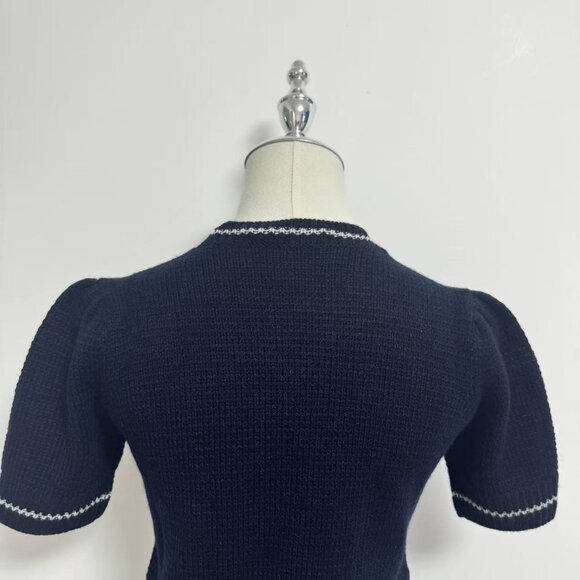 Christian Dior Short-Sleeved Sweater Navy Blue Cashmere and Wool Knit - Picture 7 of 10